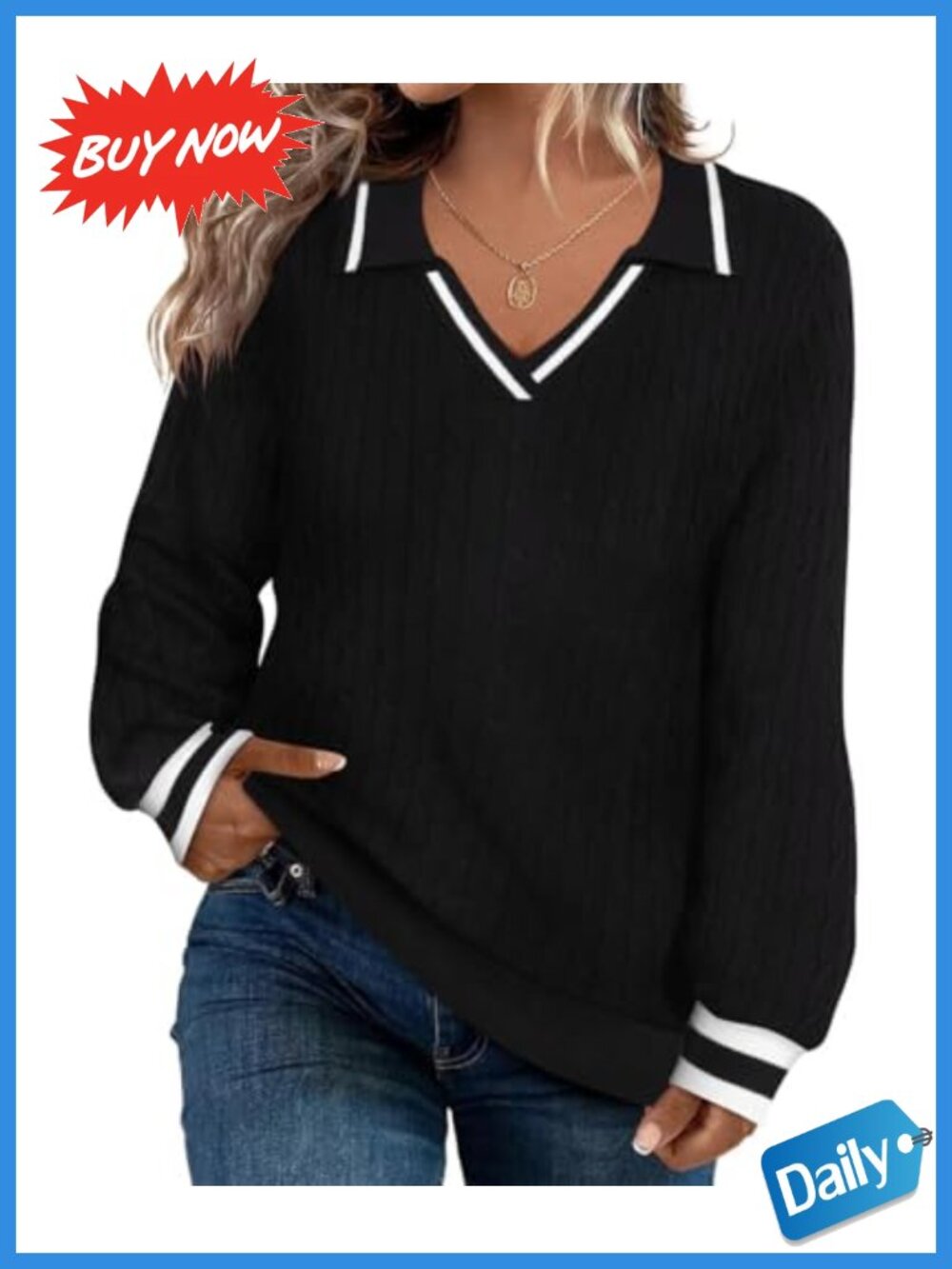 CARCOS Plus Size Long Sleeve Pullover Sweater V-Neck Knit Jumper